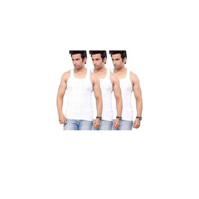 Cotton Men's Fitted Vest(3pcs)- White