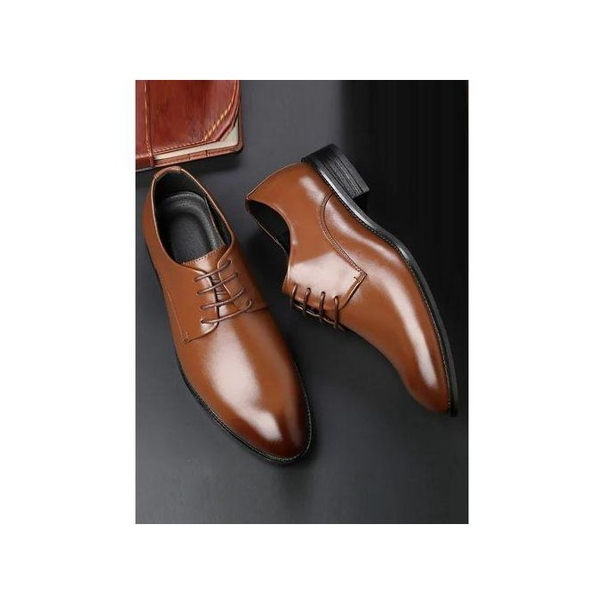 Men Formal Shoes Real Leather Official Shoes Elegant Business Mens Shoes Brown Laces