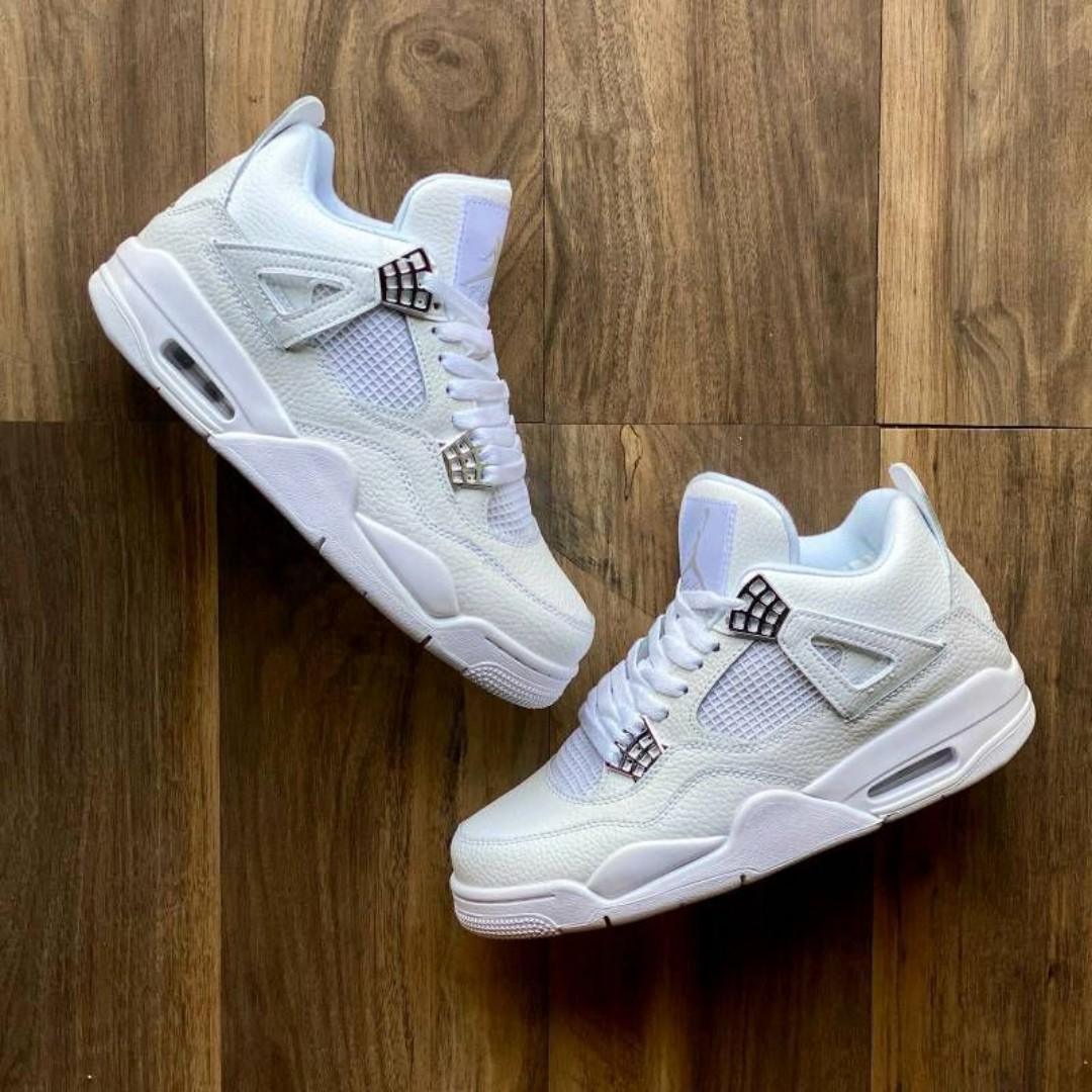 ORIGINAL AIR JORDAN  4 RETRO, FULL WHITE CUSTOMIZED JORDAN, COLOUR BLACK ,HIGH QUALITY SNEAKERS. JORDAN Best shop for Airforce, Air jordan, Airmax tn, Air force sneakers)