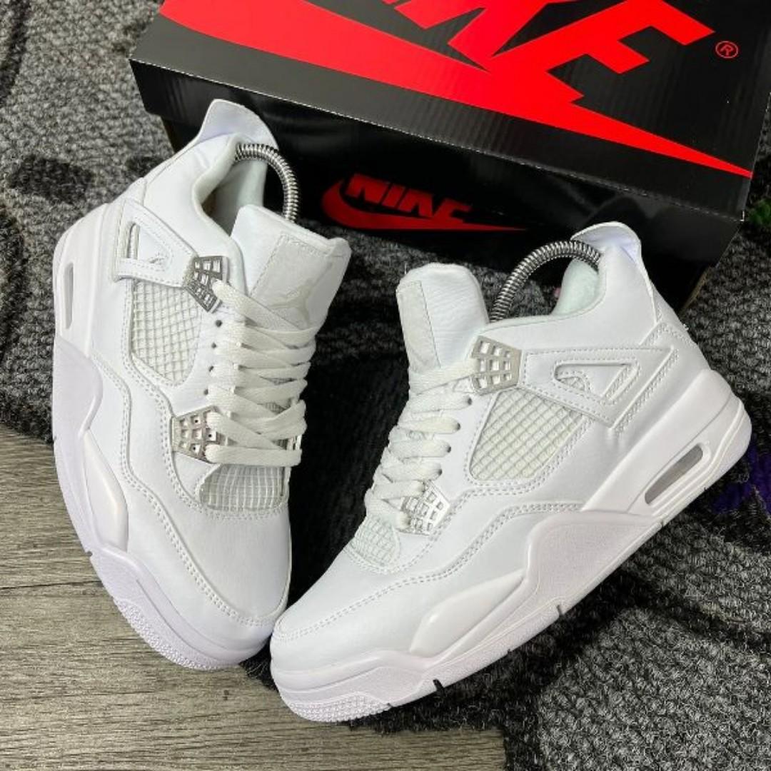 ORIGINAL AIR JORDAN  4 RETRO, FULL WHITE CUSTOMIZED JORDAN, COLOUR BLACK ,HIGH QUALITY SNEAKERS. JORDAN Best shop for Airforce, Air jordan, Airmax tn, Air force sneakers)