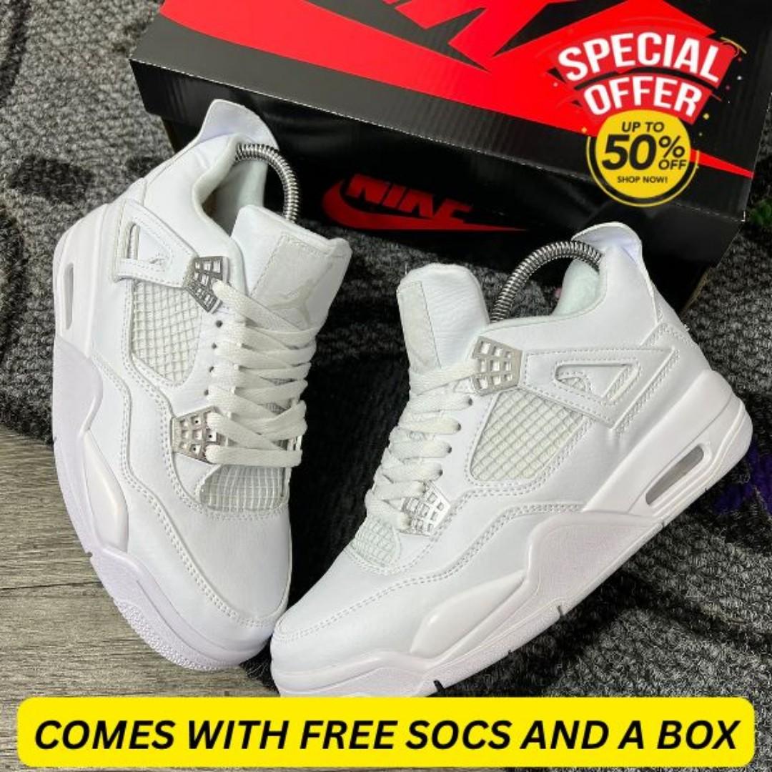 ORIGINAL AIR JORDAN  4 RETRO, FULL WHITE CUSTOMIZED JORDAN, COLOUR BLACK ,HIGH QUALITY SNEAKERS. JORDAN Best shop for Airforce, Air jordan, Airmax tn, Air force sneakers)