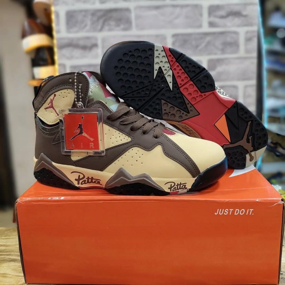🔥(On offer) 🔥AIR JORDAN 7 PATTA (shimmer/tough red-velvet brown) RETRO, CUSTOMIZED JORDAN, COLOUR BLACK ,HIGH QUALITY SNEAKERS. JORDAN Best shop for Airforce, Air jordan,  (generic)