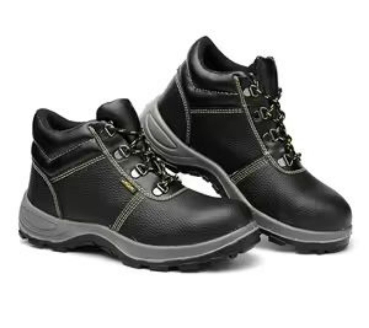 ORIGINAL BLACK LEATHER AND RUBBER SOLE SAFETY BOOTS, INDUSTRIAL BOOTS, SAFETY SHOES, COMPANY SHOES, SCHOOL SAFETY BOOT