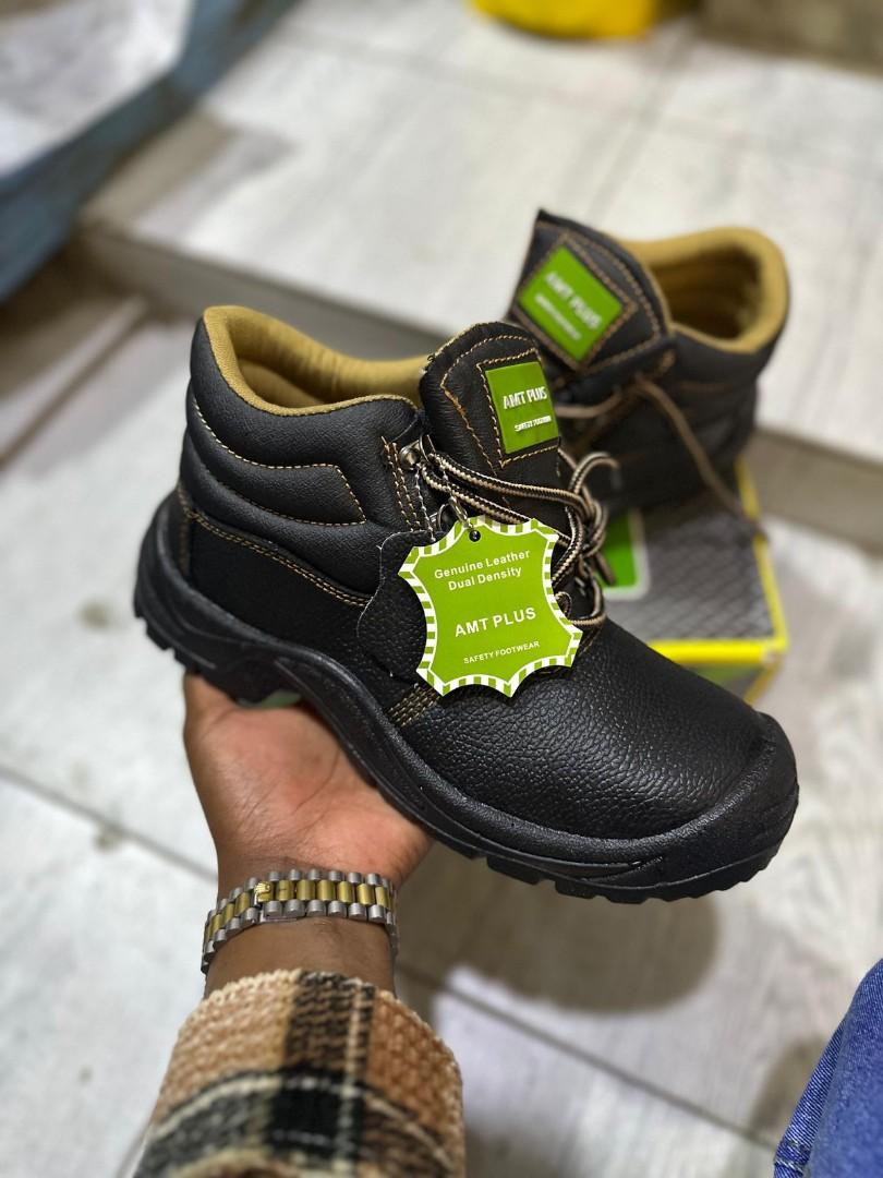ORIGINAL BLACK LEATHER AND RUBBER SOLE SAFETY BOOTS, INDUSTRIAL BOOTS, SAFETY SHOES, COMPANY SHOES, SCHOOL SAFETY BOOT