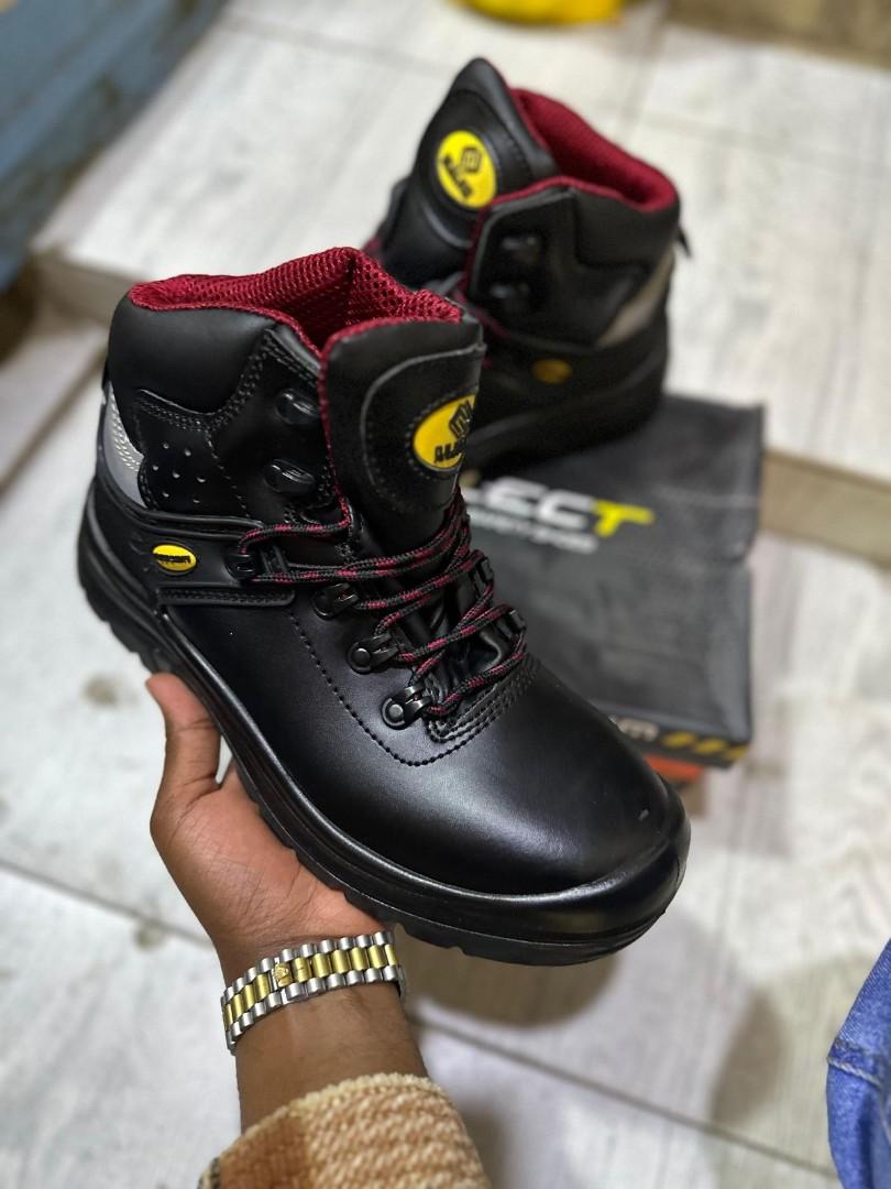 ORIGINAL BLACK LEATHER AND RUBBER SOLE SAFETY BOOTS, INDUSTRIAL BOOTS, SAFETY SHOES, COMPANY SHOES, SCHOOL SAFETY BOOT