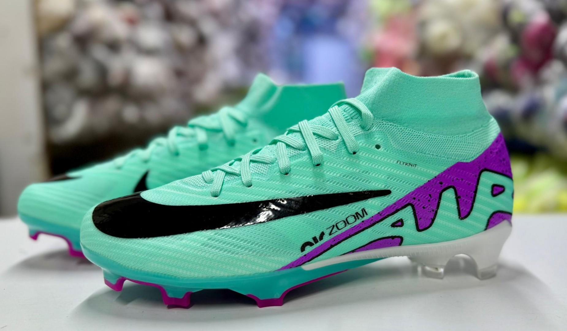 Original Air Zoom Mercurial Superfly 9 Elite FG Firm Ground Soccer Cleats - Blue/Black/Purple- Pack Football Boots. Football Boots, Shadow Pack Soccer boots, ground soccer clears, purple yellow white.