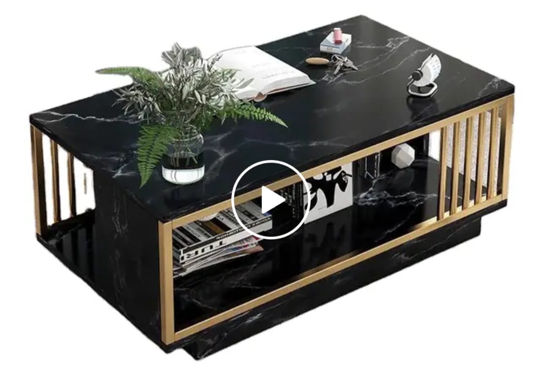Quality Marble Textured Coffee Table Kitchen & Dining Room Furniture Light and luxury Wide table top Double layer storage Smooth texture marbling