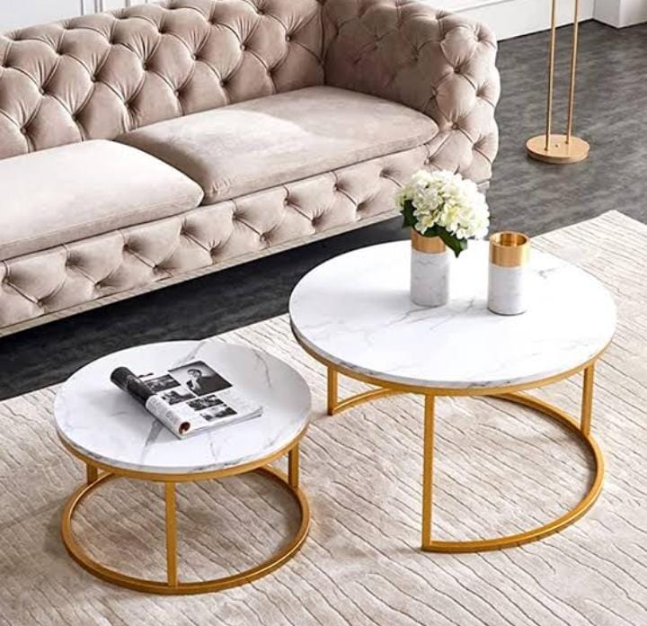 PURE MARBLE Nesting Table 2 in 1 Coffee Tables with black Stands Kitchen & Dining Room Furniture white 70cm*50cm(diameter)