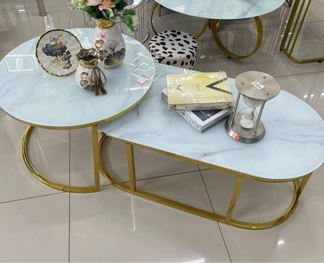 Quality Marble Textured Coffee Table Kitchen & Dining Room Furniture Light and luxury Wide table top Double layer storage Smooth texture marbling