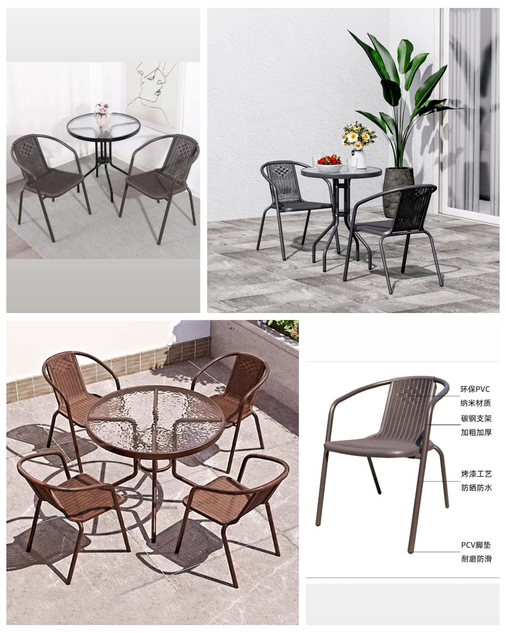 Nordic Garden Furniture Set Outdoor Garden Tables and Chairs Modern Casual Waterproof Foldable Chair Patio Furniture Outdoor Set 3 pcs