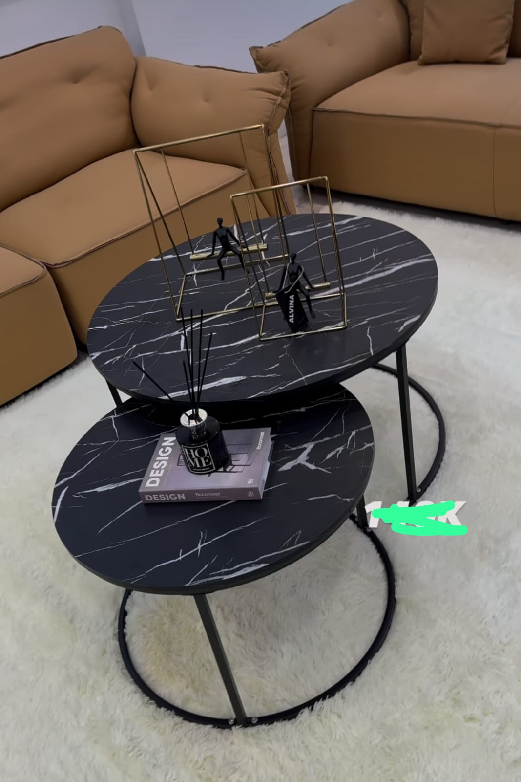 WOODEN Nesting Tables with Marble Effect Blacktop with gold legs 2 in 1 tables Marble,Tempered Glass Effect Dining Room Furniture Nesting Nordic luxury coffee table