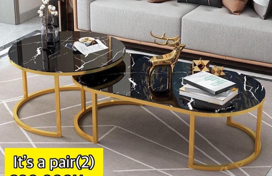 Quality Marble Textured Coffee Table Kitchen & Dining Room Furniture Light and luxury Wide table top Double layer storage Smooth texture marbling