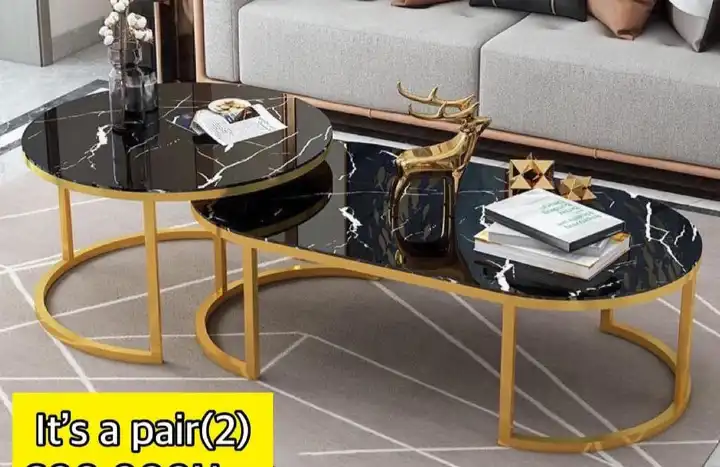 Quality Marble Textured Coffee Table Kitchen & Dining Room Furniture Light and luxury Wide table top Double layer storage Smooth texture marbling
