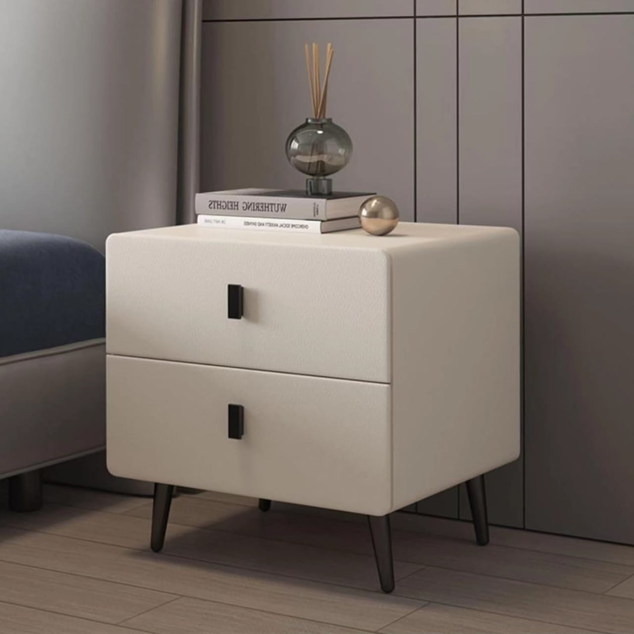 Nordic luxury bedside cabinet Marble texture 2 drawers with Large capacity drawer storage Size (L45cm W35cm H50cm)