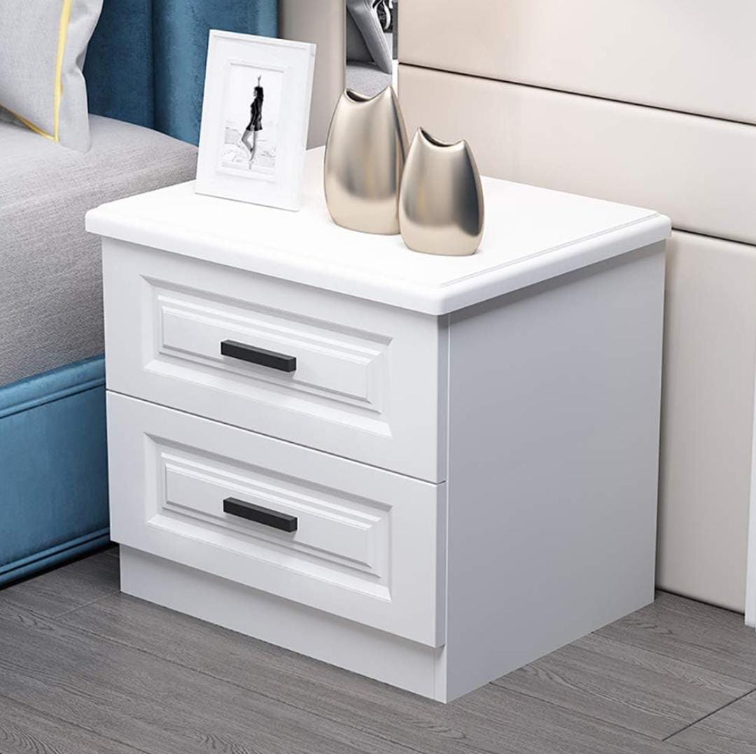 White Bedside Table Large desktop  Spacious drawers  Silent slides Bedside table with 2 drawers Size 50*40*40cm