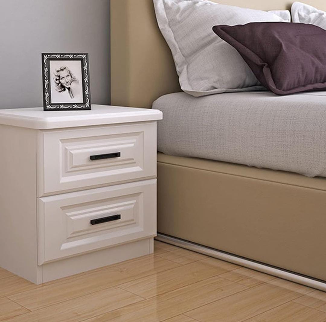 White Bedside Table Large desktop  Spacious drawers  Silent slides Bedside table with 2 drawers Size 50*40*40cm