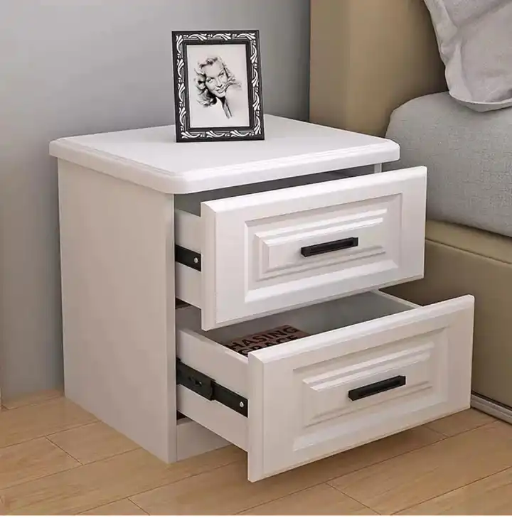 White Bedside Table Large desktop  Spacious drawers  Silent slides Bedside table with 2 drawers Size 50*40*40cm