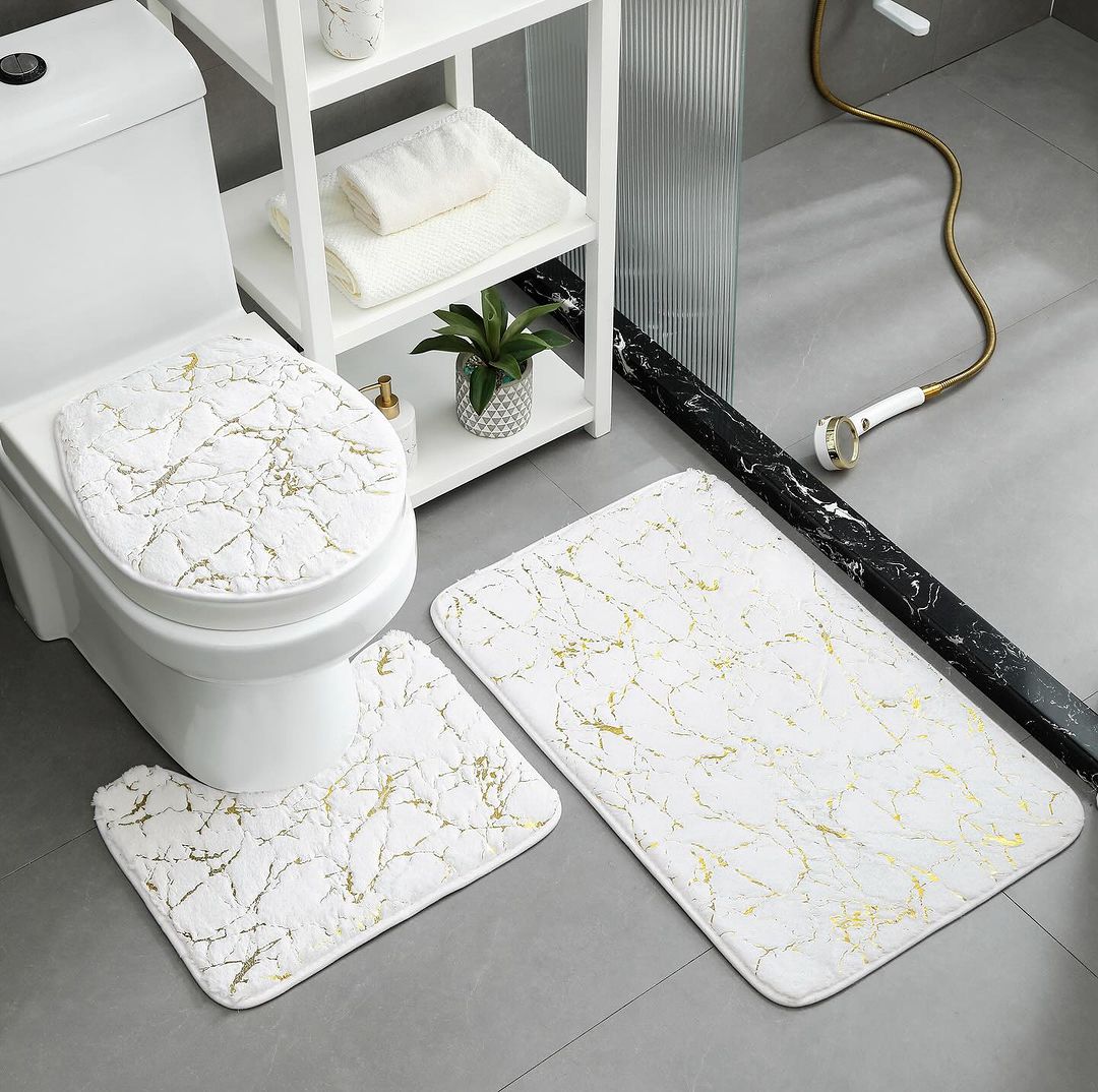 New Arrivals!!Hommy Home Decor Set Bathtub Mats Bathroom Mats 3 In 1 Anti-Slip  Quality 3 piece bathroom/ washroom Toilet set mats.
Rug Set 3 Pieces Ultra Soft, Non Slip Chenille Toilet Mat, Absobent