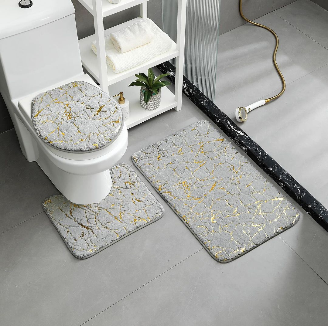 New Arrivals!!Hommy Home Decor Set Bathtub Mats Bathroom Mats 3 In 1 Anti-Slip  Quality 3 piece bathroom/ washroom Toilet set mats.
Rug Set 3 Pieces Ultra Soft, Non Slip Chenille Toilet Mat, Absobent