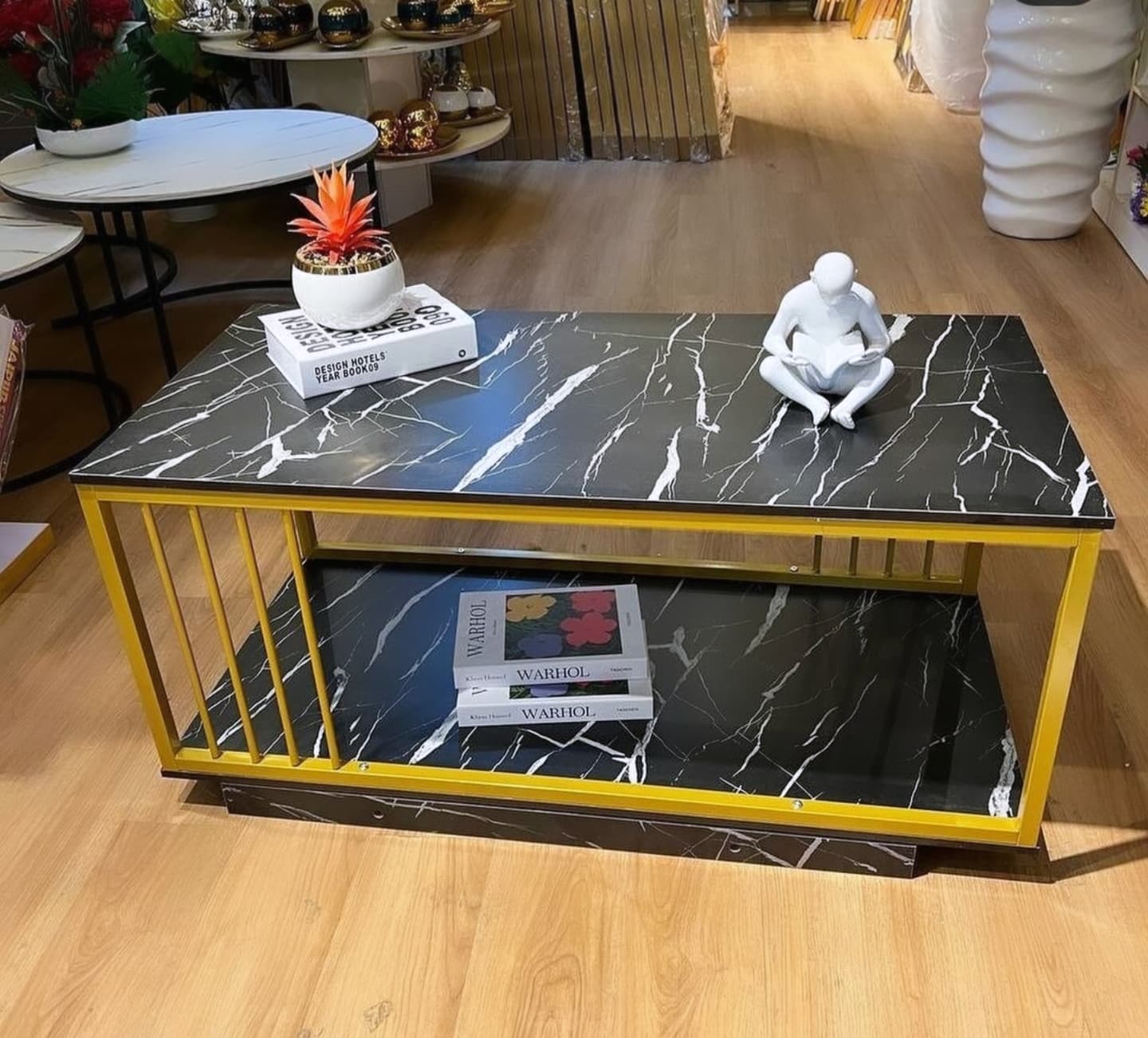 Quality Marble Textured Coffee Table Kitchen & Dining Room Furniture Light and luxury Wide table top Double layer storage Smooth texture marbling