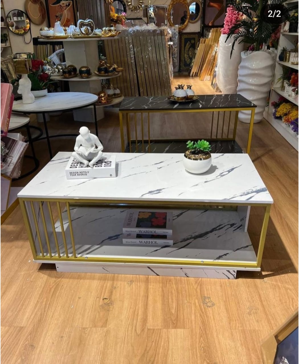 Quality Marble Textured Coffee Table Kitchen & Dining Room Furniture Light and luxury Wide table top Double layer storage Smooth texture marbling