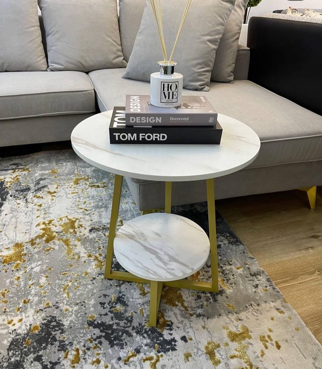 Coffee Round Marble effect Table Bedside Simple Home Balcony Minimalist  Sofa Side Creative Small Size Table. White