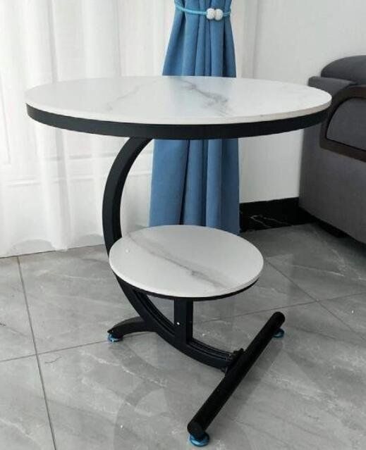 Coffee Round Marble effect Table Bedside Simple Home Balcony Minimalist  Sofa Side Creative Small Size Table. White