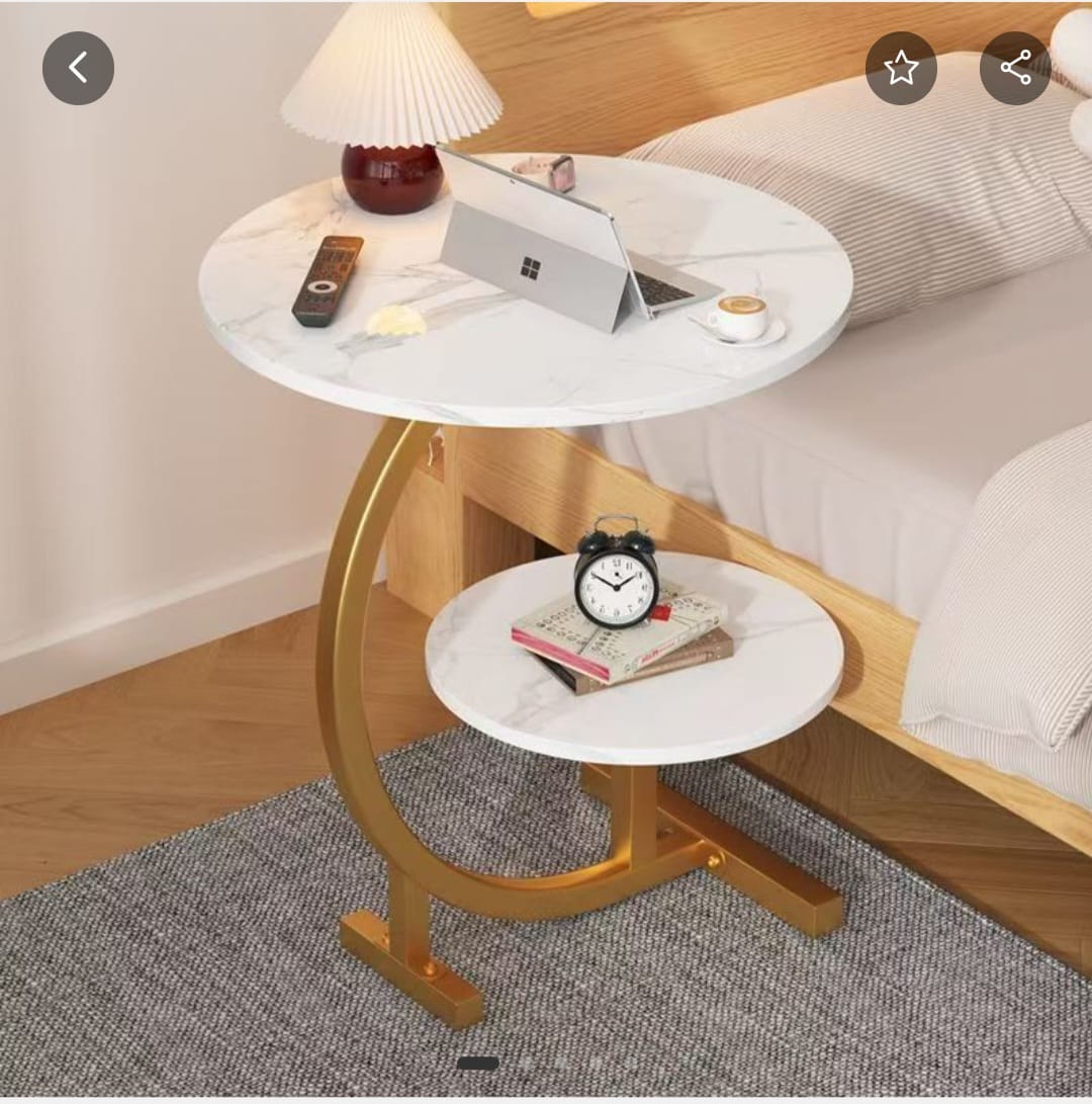 Coffee Round Marble effect Table Bedside Simple Home Balcony Minimalist  Sofa Side Creative Small Size Table. White