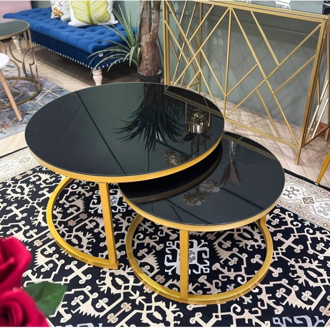 WOODEN Nesting Tables with Marble Effect Blacktop with gold legs 2 in 1 tables Marble,Tempered Glass Effect Dining Room Furniture Nesting Nordic luxury coffee table