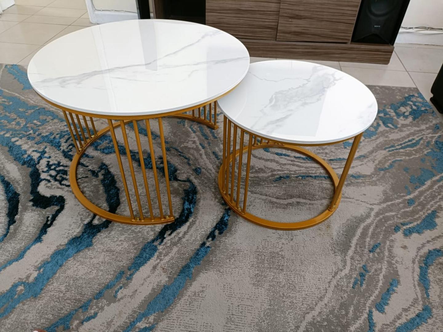 PURE MARBLE Nesting Table 2 in 1 Coffee Tables with black Stands Kitchen & Dining Room Furniture white 70cm*50cm(diameter)