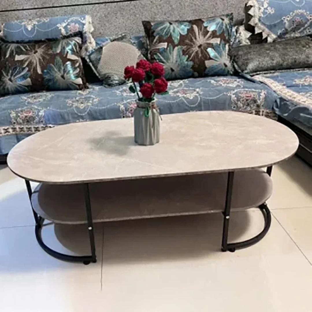 Modern Luxury Unique Marble Effect Coffee Table Living Sitting room Import Quality Marble textured gold Oval Layered White Studio apartment