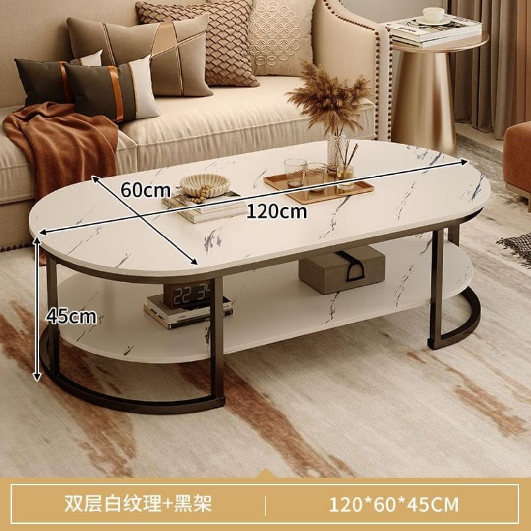 Modern Luxury Unique Marble Effect Coffee Table Living Sitting room Import Quality Marble textured gold Oval Layered White Studio apartment