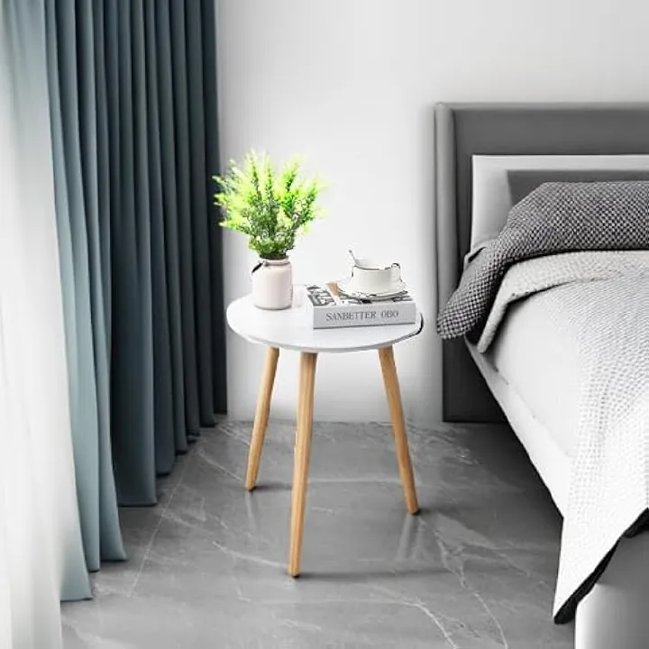 Coffee Round Marble effect Table Bedside Simple Home Balcony Minimalist  Sofa Side Creative Small Size Table. White