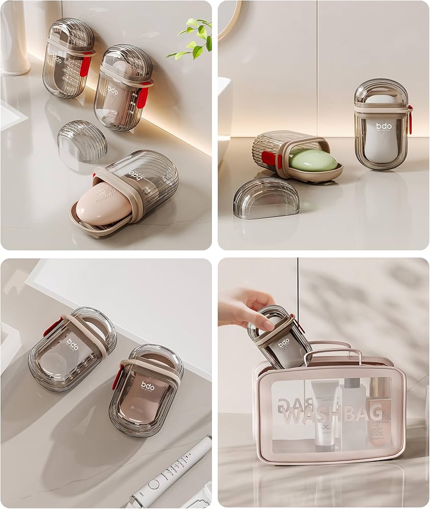 Portable Travel soap dish holder Travel soap dish case(Clear) sealed with lid drain