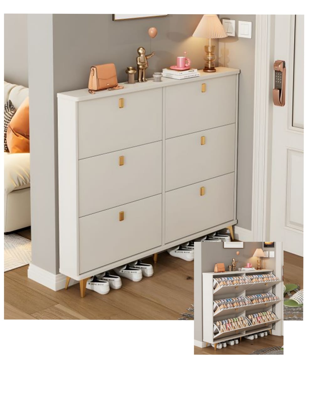 BUCKET FLIP SHOE RACK with marble effect.