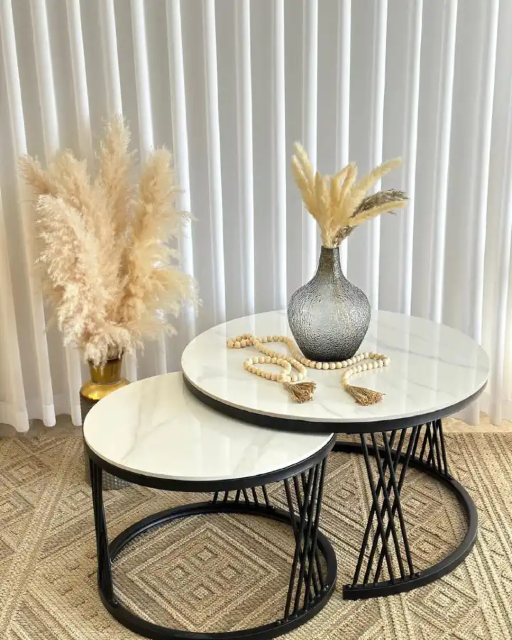 PURE MARBLE Nesting Table 2 in 1 Coffee Tables with Gold Stands Kitchen & Dining Room Furniture white 70cm*50cm(diameter)
