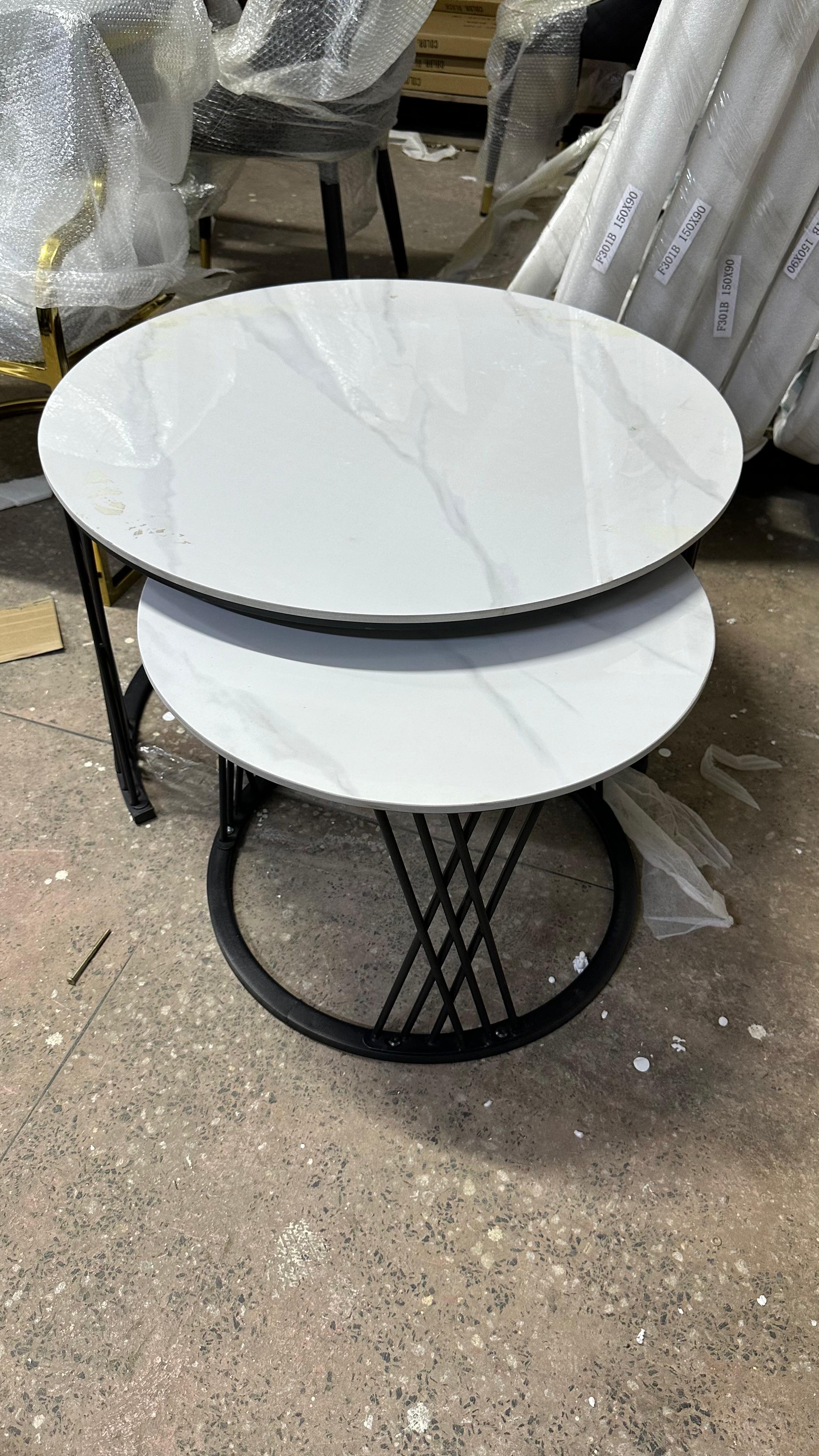 PURE MARBLE Nesting Table 2 in 1 Coffee Tables with Gold Stands Kitchen & Dining Room Furniture white 70cm*50cm(diameter)