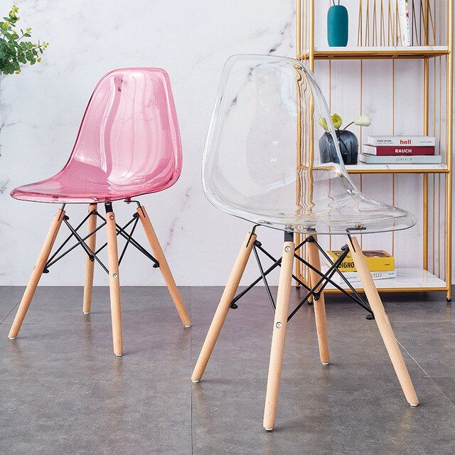EAMES Acrylic  MODERN PLASTIC CHAIRS WITH WOODEN LEG EAMES CREATIVE HOME AND OFFICE USE EAMES CHAIR