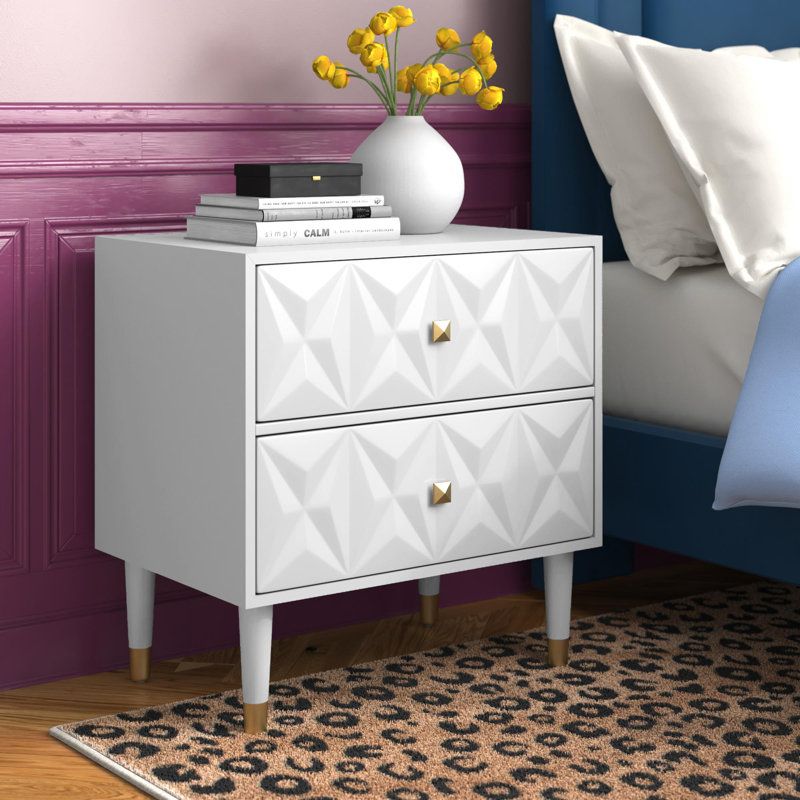 Nordic luxury bedside cabinet Marble texture 2 drawers with Large capacity drawer storage Size (L45cm W35cm H50cm)