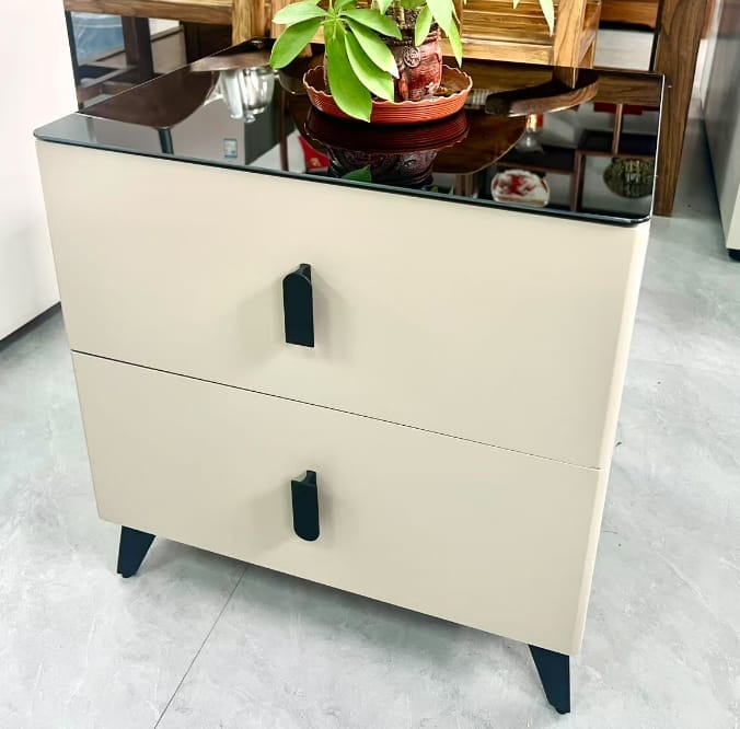 Nordic luxury bedside cabinet Marble texture 2 drawers with Large capacity drawer storage Size (L45cm W35cm H50cm)