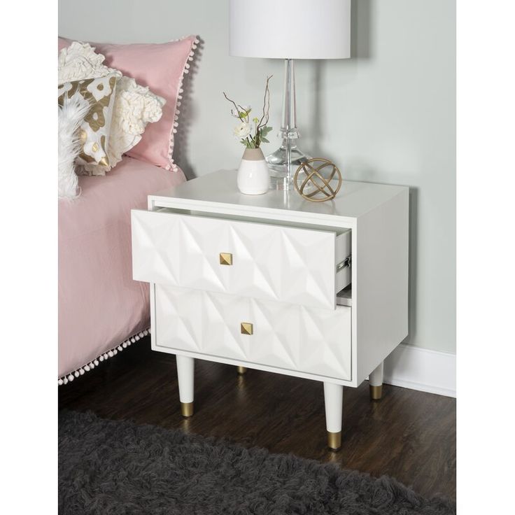 Nordic luxury bedside cabinet Marble texture 2 drawers with Large capacity drawer storage Size (L45cm W35cm H50cm)