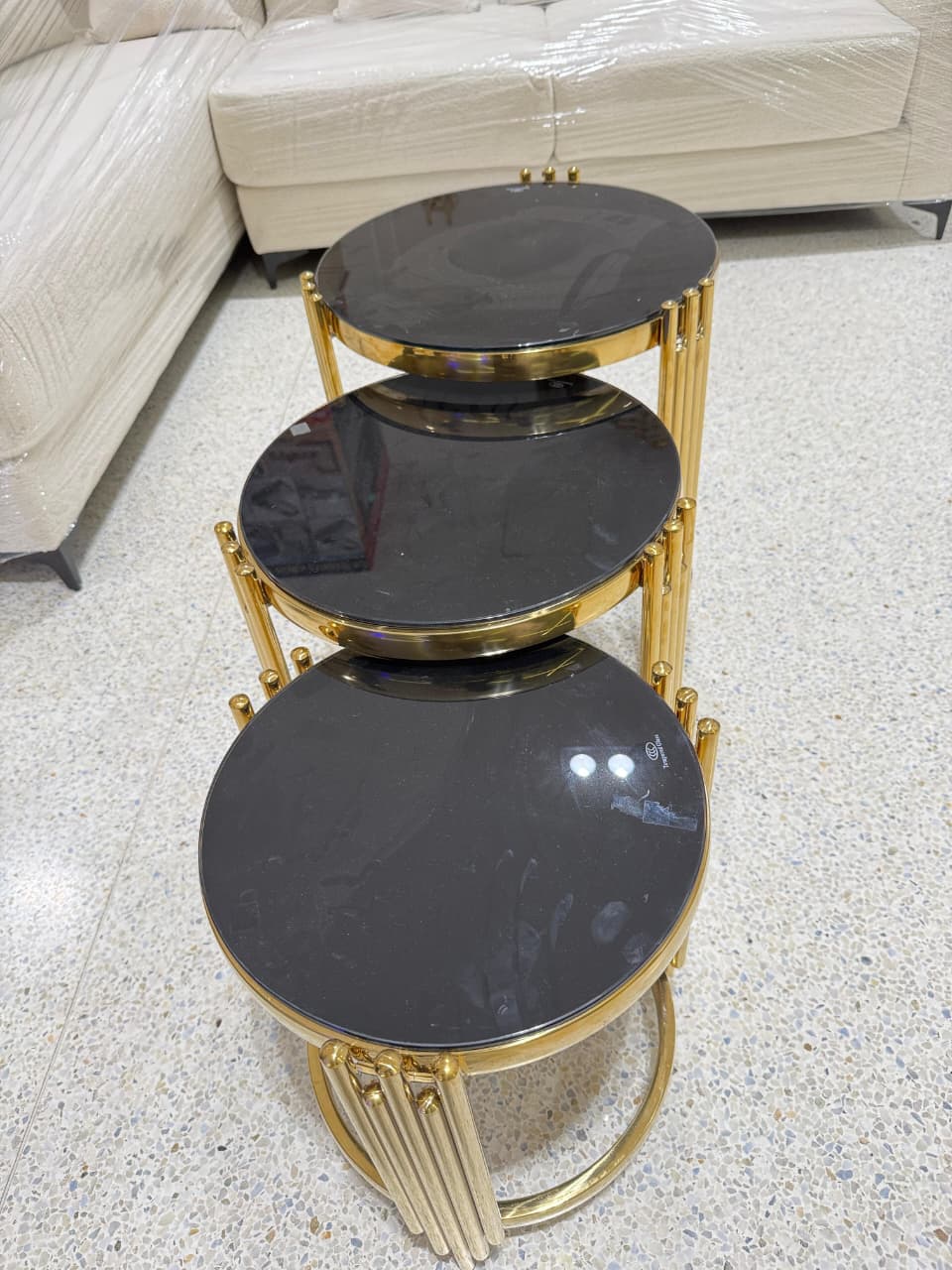 3in1 MARBLE coffee table has black tempered glass tops with gold-finished metal frames nesting table STRONG AND DURABLE Made of denser and uniform particle
