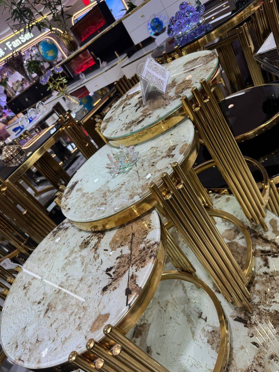 3in1 MARBLE coffee table has black tempered glass tops with gold-finished metal frames nesting table STRONG AND DURABLE Made of denser and uniform particle