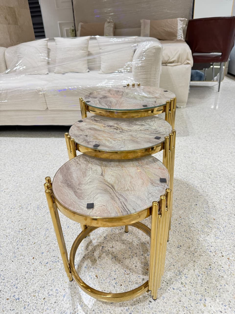 3in1 MARBLE coffee table has black tempered glass tops with gold-finished metal frames nesting table STRONG AND DURABLE Made of denser and uniform particle