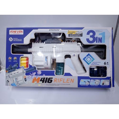 3 in 1 gun Features Bubble gun Shoots bullets Music and lights