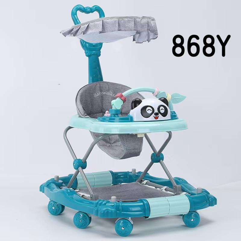 Fashion 868Y 3-in-1 Baby Walker with Parent Push Handle, Sun Canopy & Musical Panda Tray