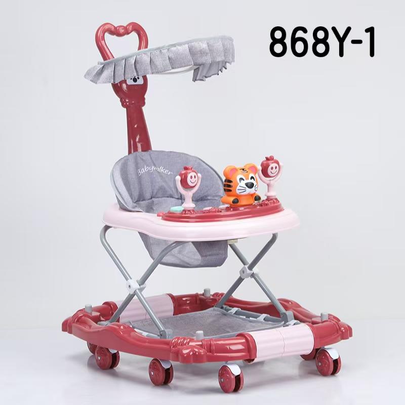 Fashion 868Y 3-in-1 Baby Walker with Parent Push Handle, Sun Canopy & Musical Panda Tray