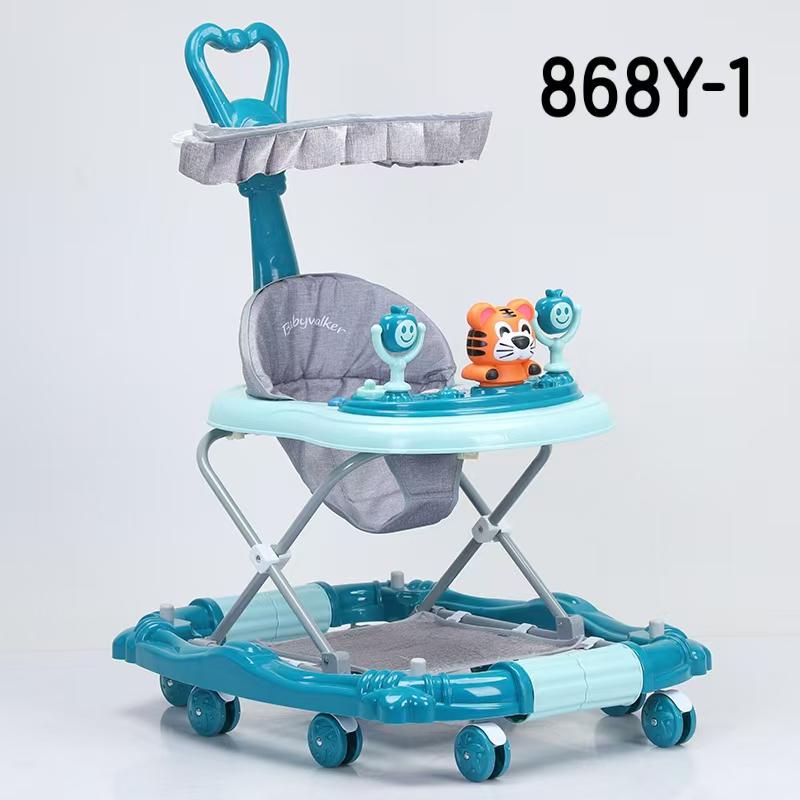 Fashion 868Y 3-in-1 Baby Walker with Parent Push Handle, Sun Canopy & Musical Panda Tray