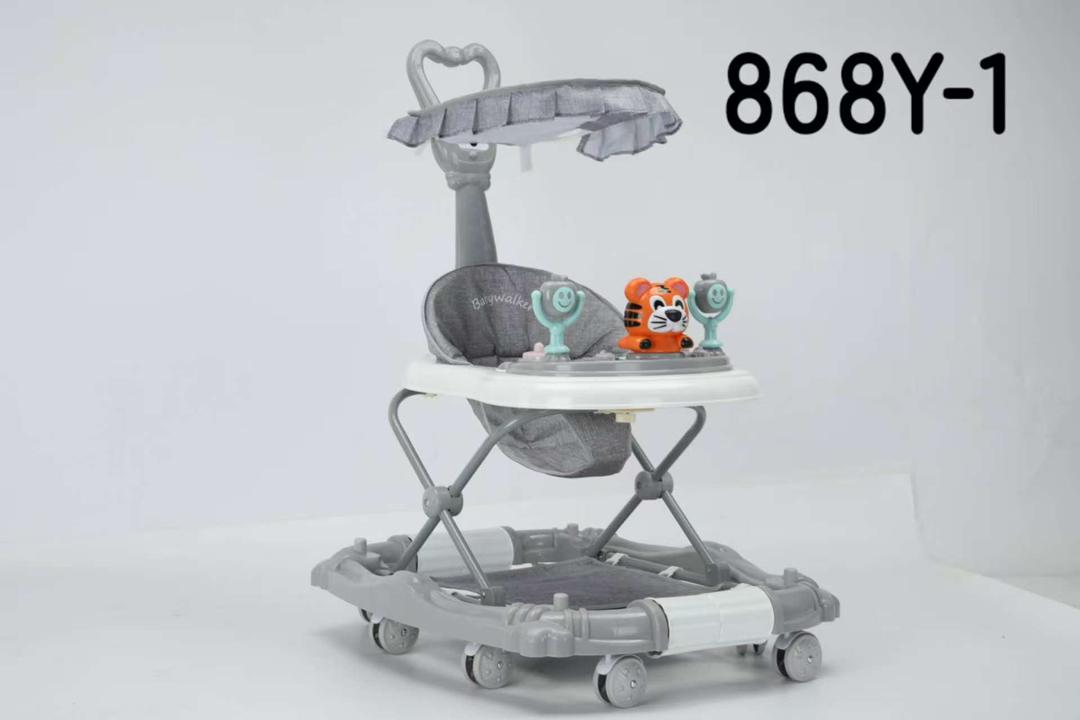 Fashion 868Y 3-in-1 Baby Walker with Parent Push Handle, Sun Canopy & Musical Panda Tray