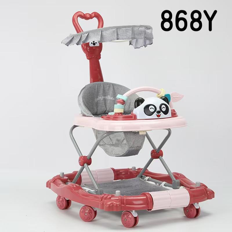Fashion 868Y 3-in-1 Baby Walker with Parent Push Handle, Sun Canopy & Musical Panda Tray